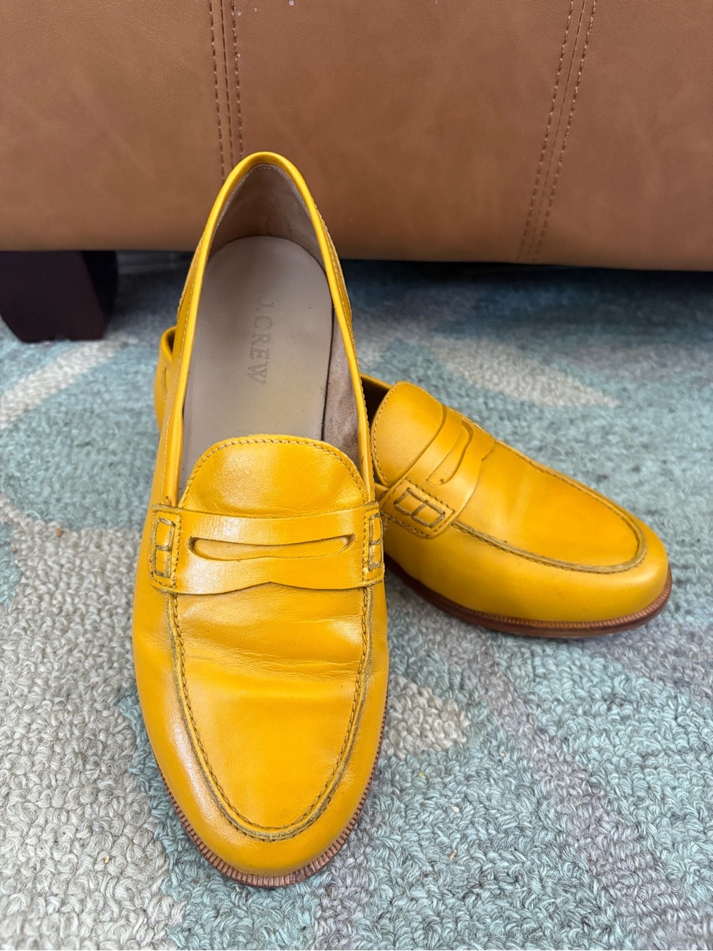J. Crew Women’s Bright Mustard Leather Penny Loafers